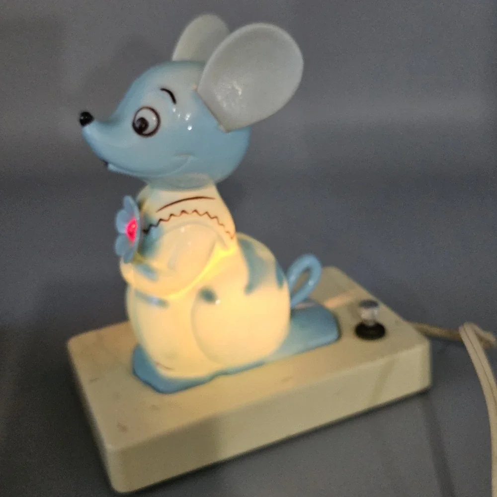 Vintage 50s Mouse Night Light Portable Lamp Made In USA Nursery Grandmacore‎